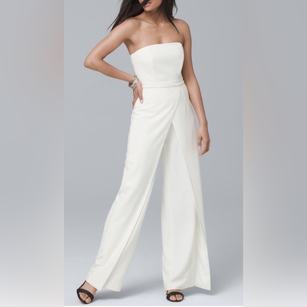 Bridal White House Black Market Strapless Wide Leg White Jumpsuit- Size 0
